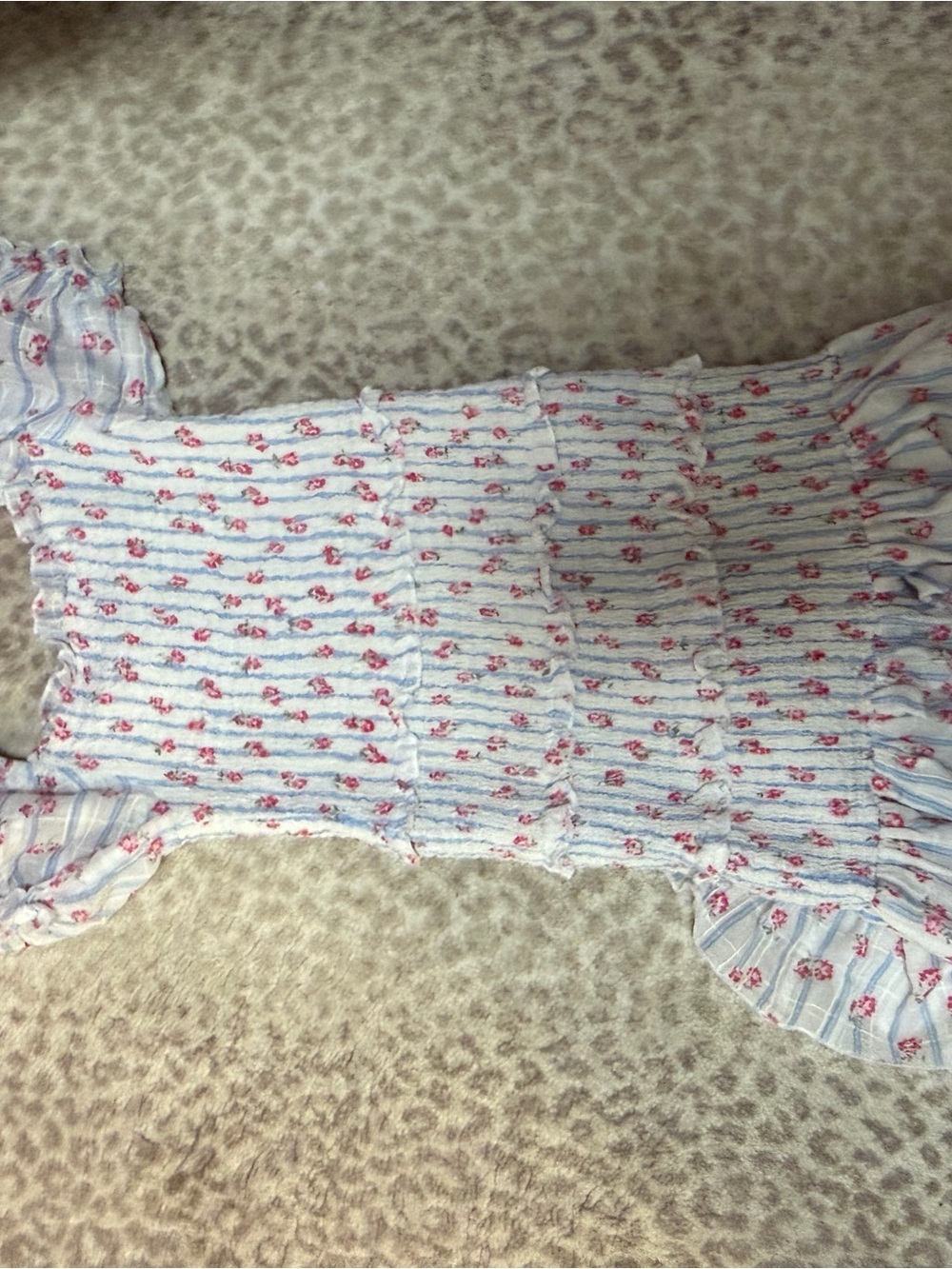 Katie J NYC White Dress with Blue Stripes & Pink Floral Print